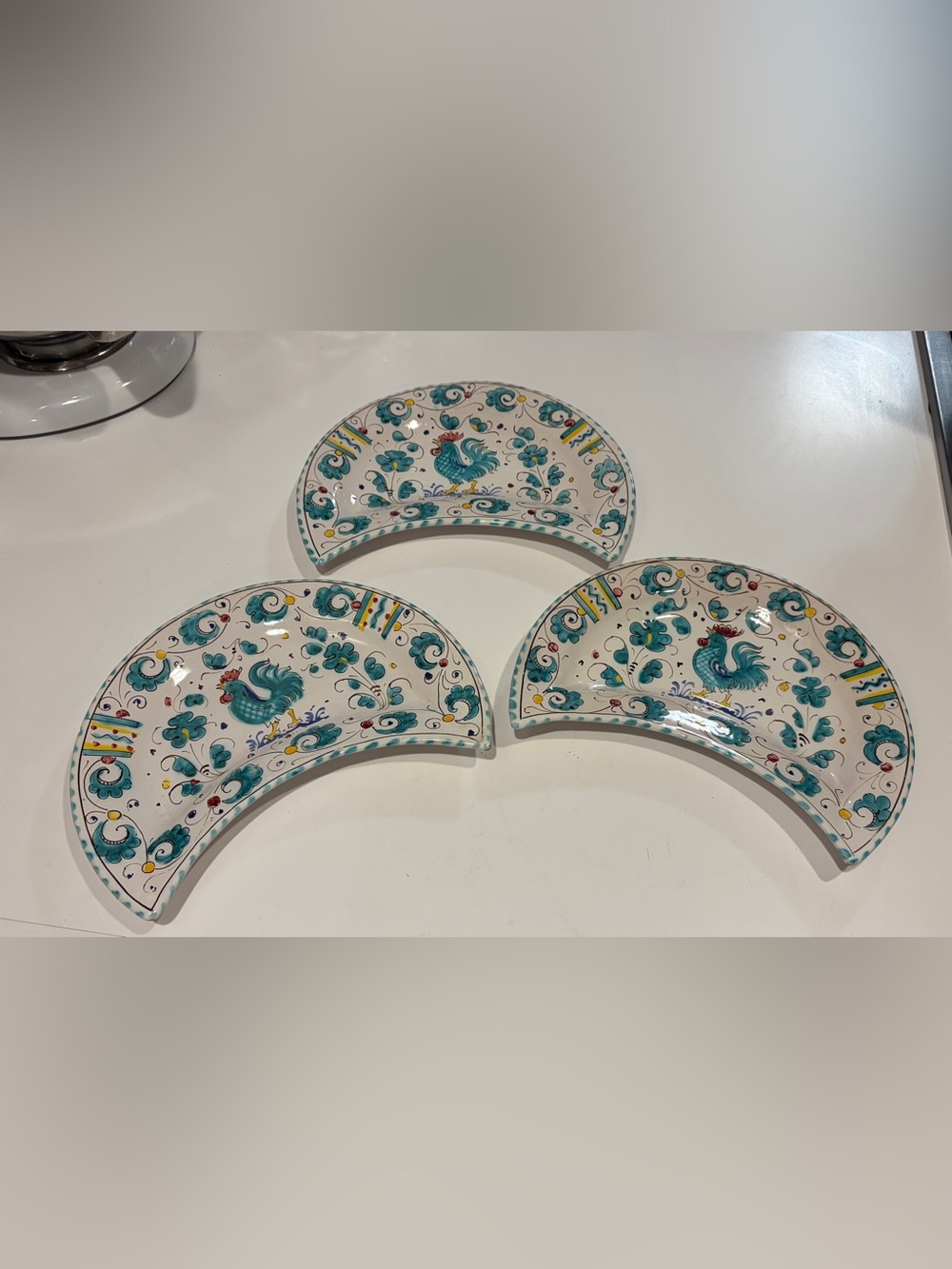 Set of 3 Grazia Deruta Gallo Verde Crescent Salad Bone Plates Italian Majolica